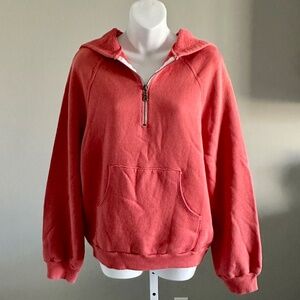AG ADRIANO GOLDSCHIED Cozy Oversized Half Zip Coral Hoodie Sz M NWT!! $185